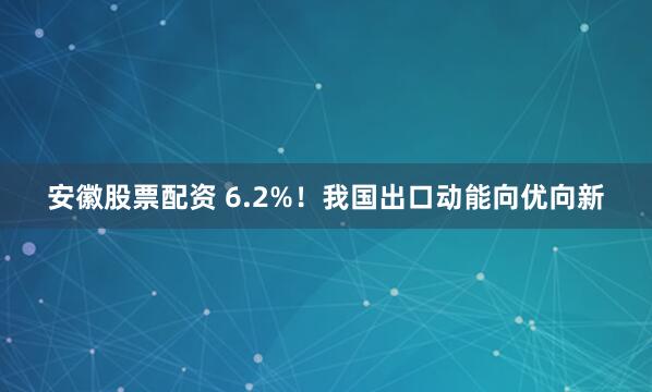 安徽股票配资 6.2%！我国出口动能向优向新